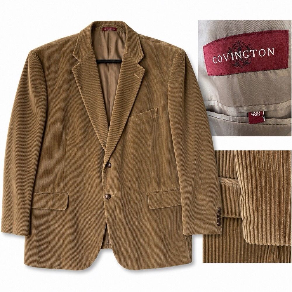 Covington Mens 48R Brown Corduroy Blazer Sport Coat Cotton 2 Button Jacket